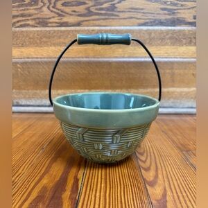 Green Ceramic Basket Bowl